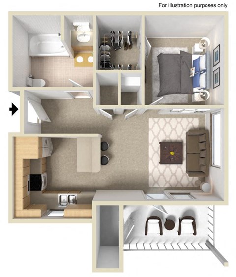 Floor plan for studio, 1 bath, 559 sqft